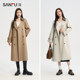 Sanfu windbreaker 2024 ພາກຮຽນ spring ຫນັງ splicing lapel ແອວແບບເກົາຫຼີຊັ້ນສູງຍາວເປືອກຫຸ້ມນອກຂອງແມ່ຍິງ 482258