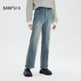 三福 Весенние джинсы, удерживающие тепло черные штаны, тренд сезона, по фигуре, свободный прямой крой, подходит для подростков