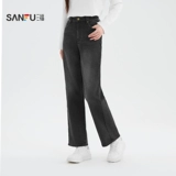 三福 Весенние джинсы, удерживающие тепло черные штаны, тренд сезона, по фигуре, свободный прямой крой, подходит для подростков