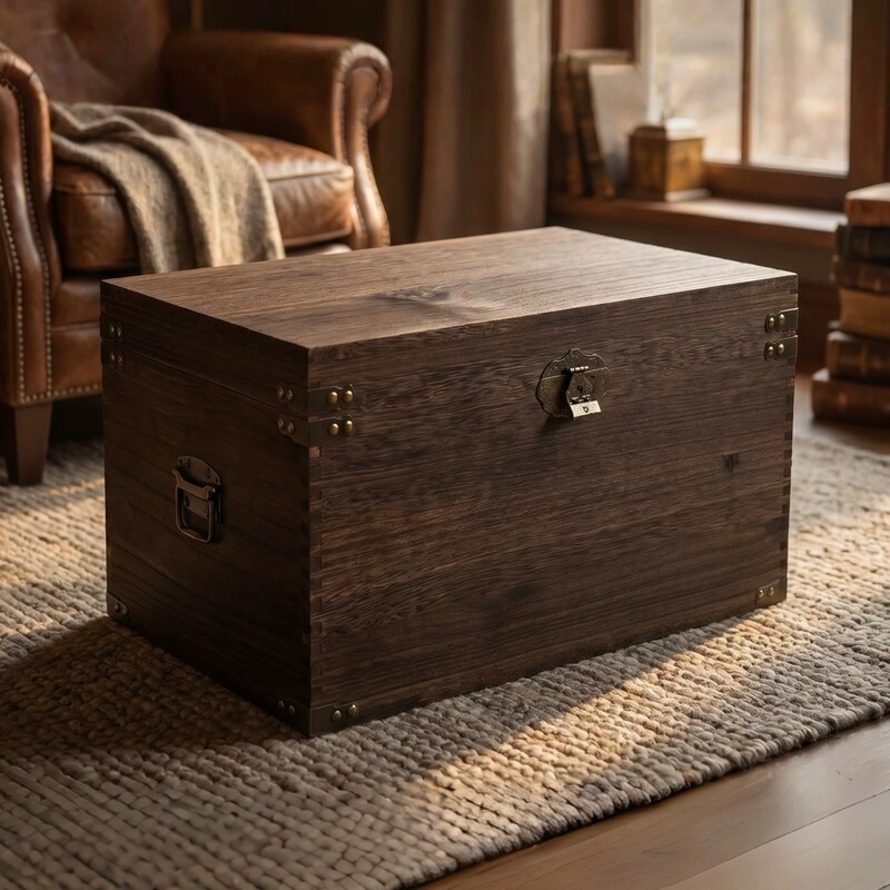 Retro Old-Fashioned Large Wooden Box Solid Wood Box Household Moisture-Proof Tea Box Rectangular Wooden Storage Box Storage Box