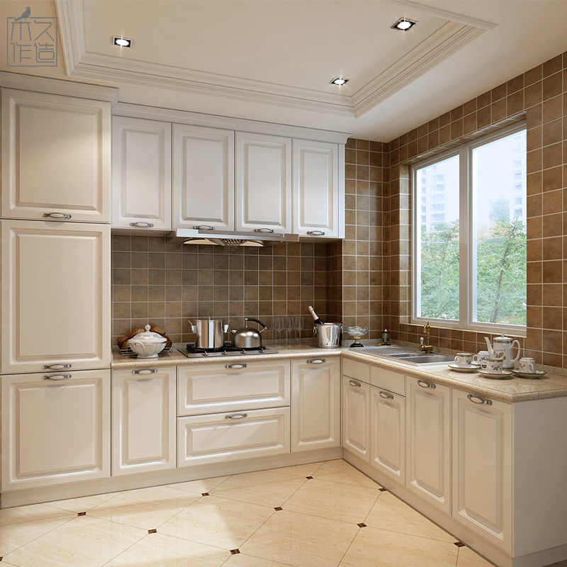 Nanjing Jiusao Wood Made Whole House Customized American Retro Whole Cabinet Decoration Solid Wood Particle Board Floor Cabinet Hanging Cabinet Customized