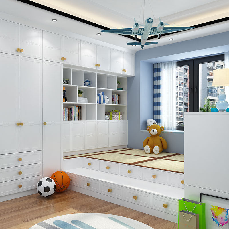 Children's room solid wood integral tatami custom tatami desk bookcase bookcase combined tatami bed and wardrobe