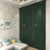 Pure solid wood wardrobe custom whole house custom tatami bed bookcase integrated dark green wardrobe custom