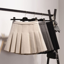 Counter 2020 autumn and winter Korean version of high waist pleated woolen skirt a-line thickened chic short skirt skirt female