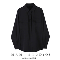 waitmore black shirt women long 2021 spring cold wind bf wind loose port flavor vetiver shirt