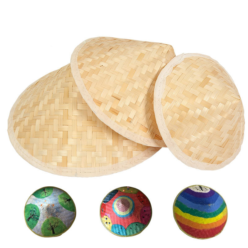Bamboo Woven Bucket Hat Nursery School Children Diy Painting Material Veranda Classroom Environment Decorate Senteal Ring Wound Pendant Accessories