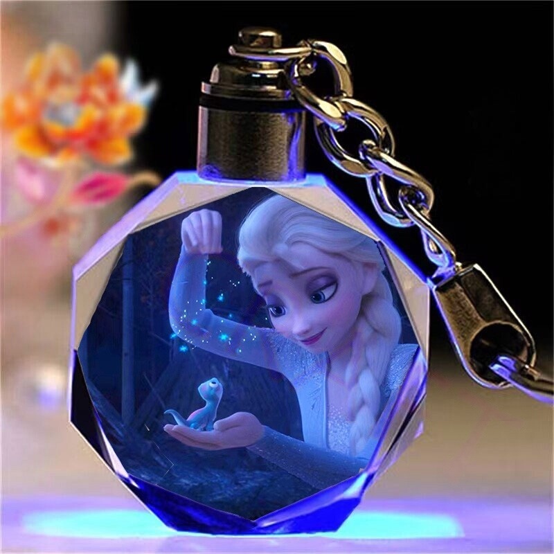Frozen Elsa Anna Glowing Crystal Keychain Backpack Pendant Necklace Birthday Graduation Gift for Men and Women