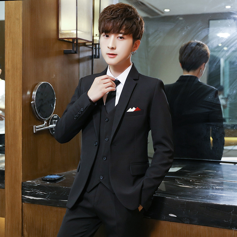 Suit suit men's three-piece youth business suit slim Korean groom wedding best man dress professional dress