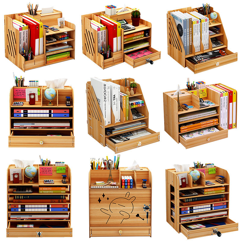 Desk simple bookshelf multi-level folder storage box drawer type A4 file box pen holder office supplies materials students use book stand desktop artifact file bag pen holder shelf file box