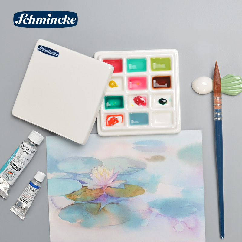 Germany Schmincke painting ceramic palette 12-grid square multi-function pigment tray with lid