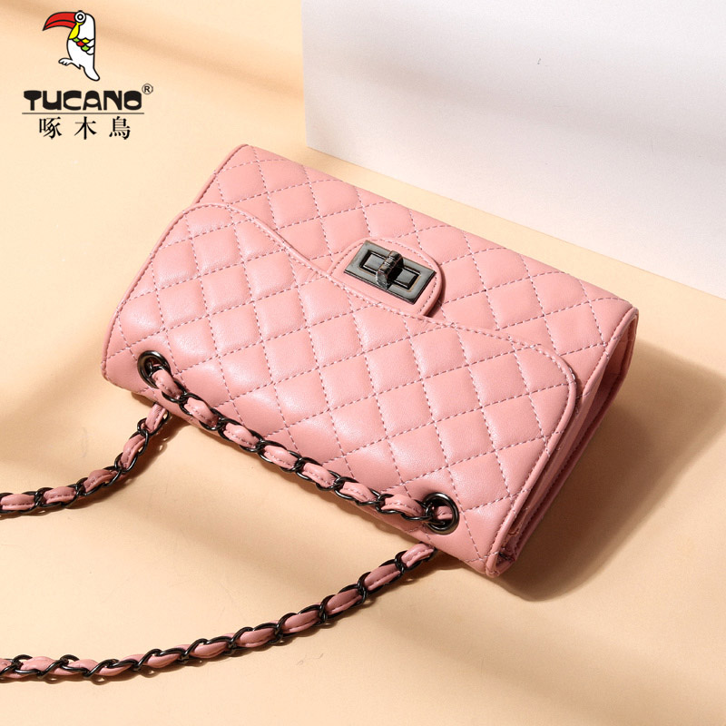 Woodpecker women's bag fashion small scented wind rhombus chain bag Women net red small black bag Mini casual single shoulder inclined satchel bag