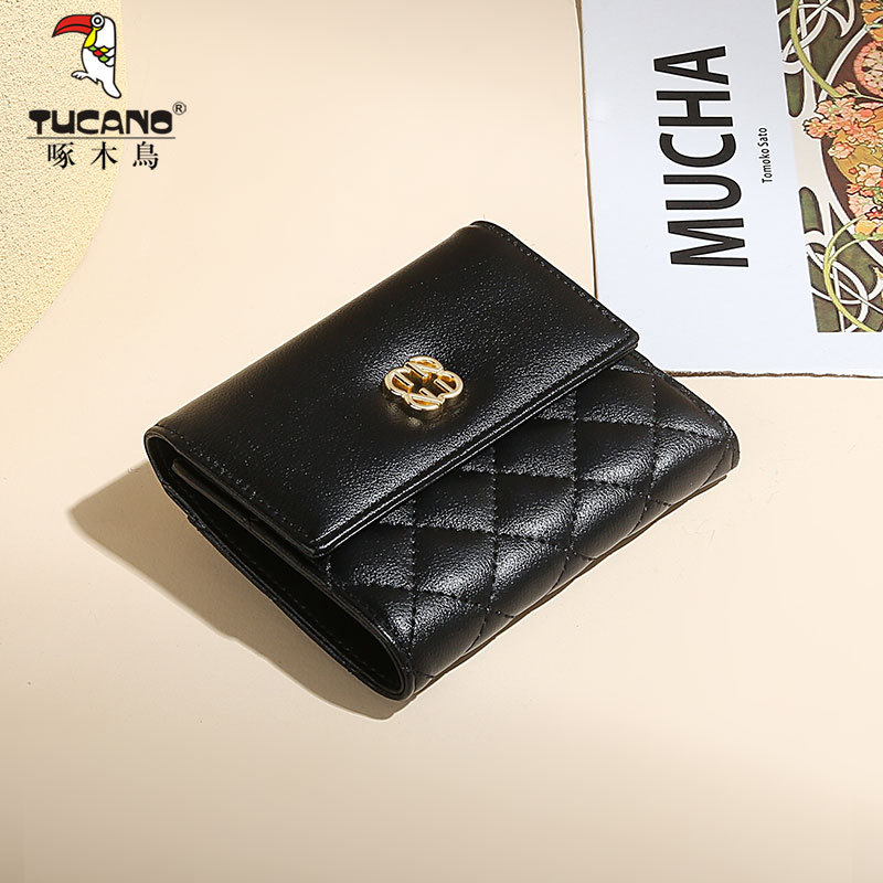 Woodpecker Genuine Leather Wallet for Women 2026 New Model Card Holder Cowhide Quilted Patchwork Small Coin Purse Short Style with Multiple Card Slots