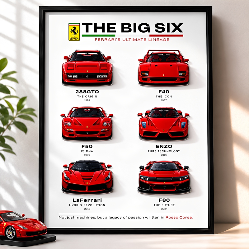 Ferrar! Ferrari Classic Supercar Flagship Photo Frame, a Gift for Car Enthusiasts, Collectible, Nostalgic Car Merchandise, Decorative Picture Frame