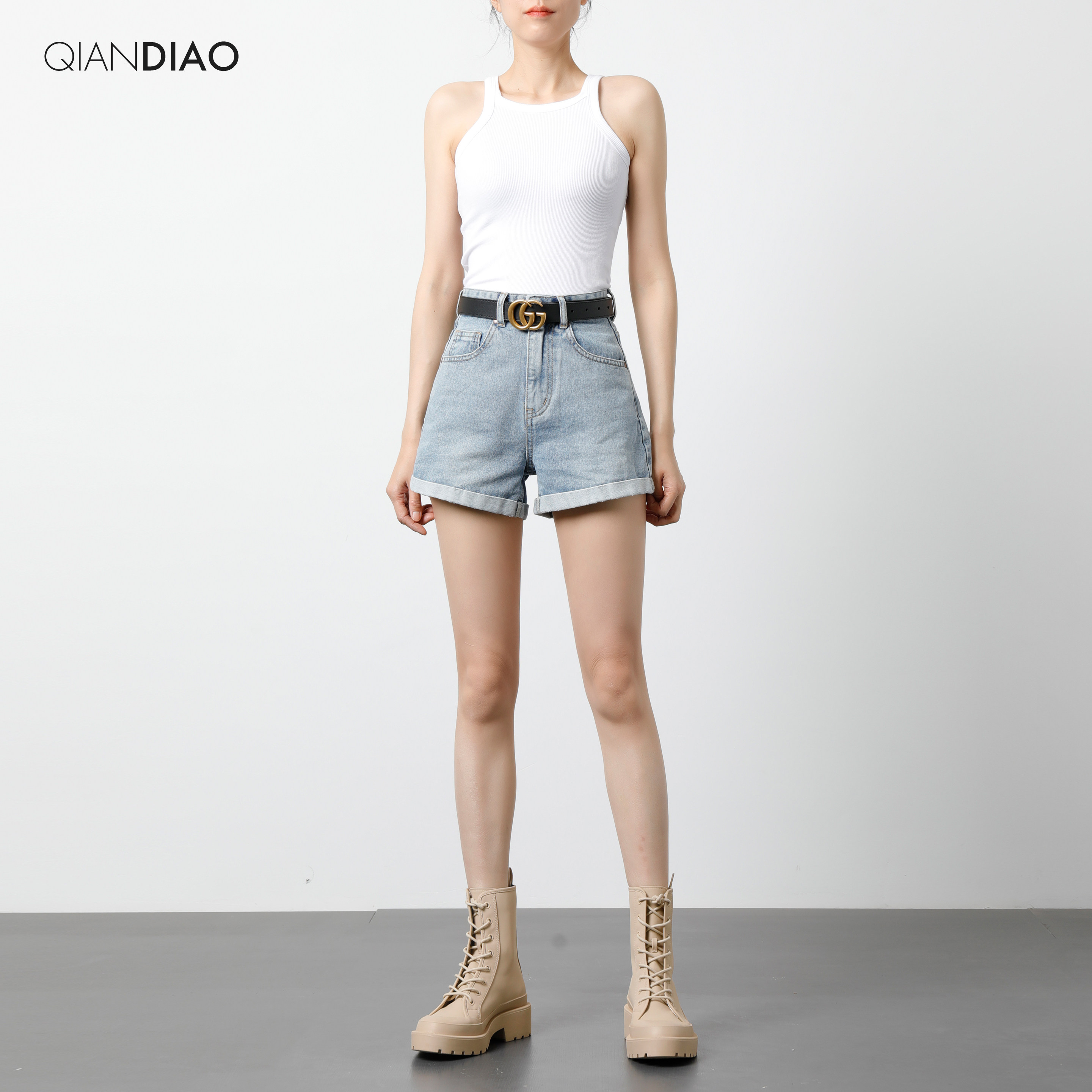 Light color high waist denim shorts woman 2021 new summer loose slim curl ultra high waist a word hot pants broadlegged pants