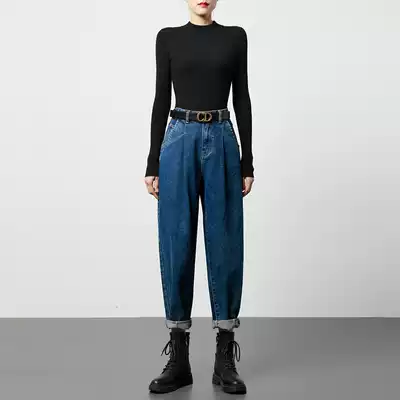 Jeans female daddy pants high waist 2021 spring new Korean version of thin high loose straight Harlan Luobu pants