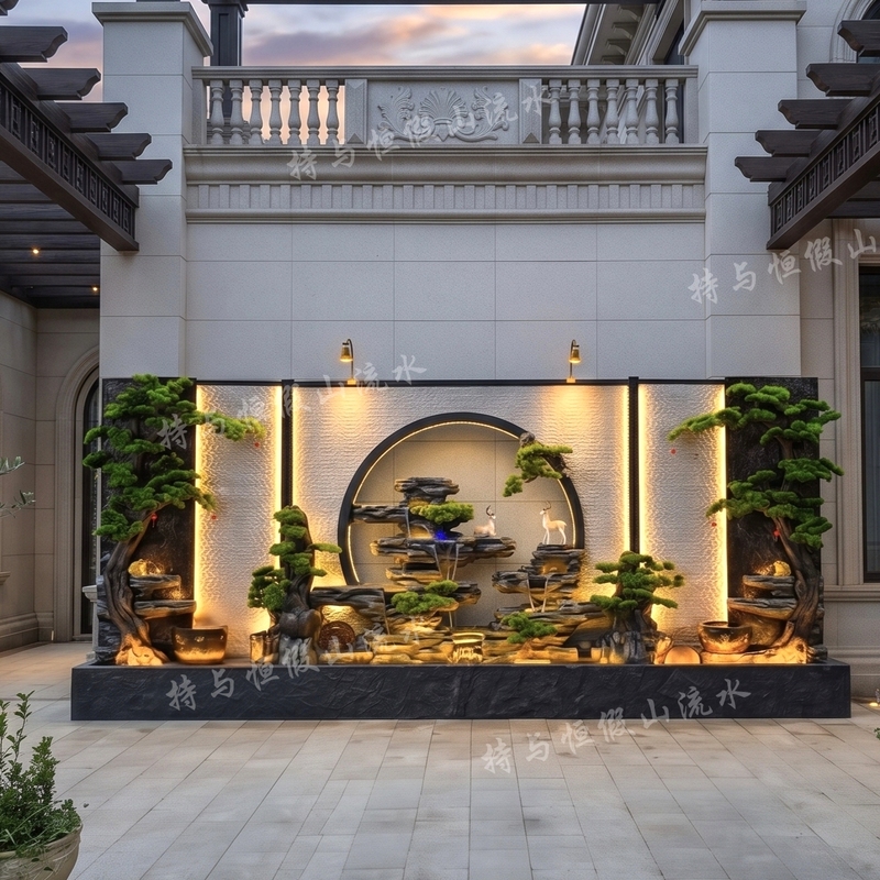 Outdoor Water Curtain Wall, Flowing Water Background Wall, Hotel Courtyard Rockery, Fish Pond, Company Restaurant Opening, Circulating Water System Landscape