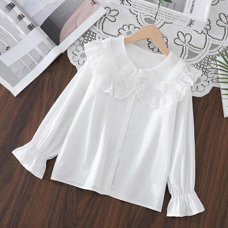 Girls' shirts spring 2022 new spring and autumn shirts children's tops middle-aged children's long-sleeved white dolls for girls