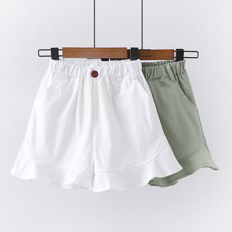 Girls cotton shorts 2022 new summer female big boy outside wearing foreign school summer clothes children pants white loose thin