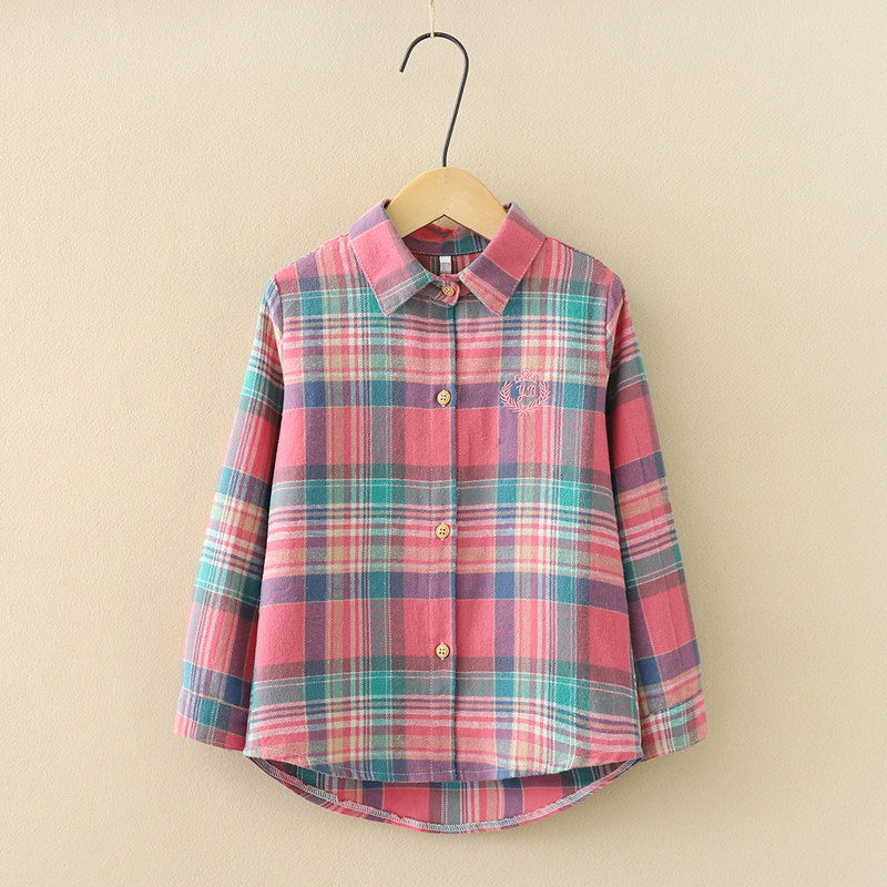 Girls' Plaid Shirts Spring and Autumn 2022 New Western Style Children's Suits Girls' Shirts Middle-aged Children's Autumn Tops