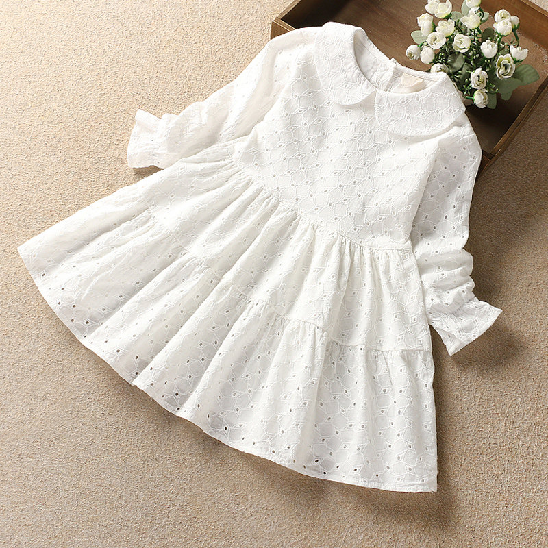 Girls dress autumn children's white princess skirt little girl long-sleeved shirt skirt autumn style Western style autumn and autumn clothes