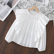 Girl shirt 2022 new spring autumn CUHK Childrens blouses Doll Shirts Pure Cotton Girl Lotus Leaf Side White Shirt 12