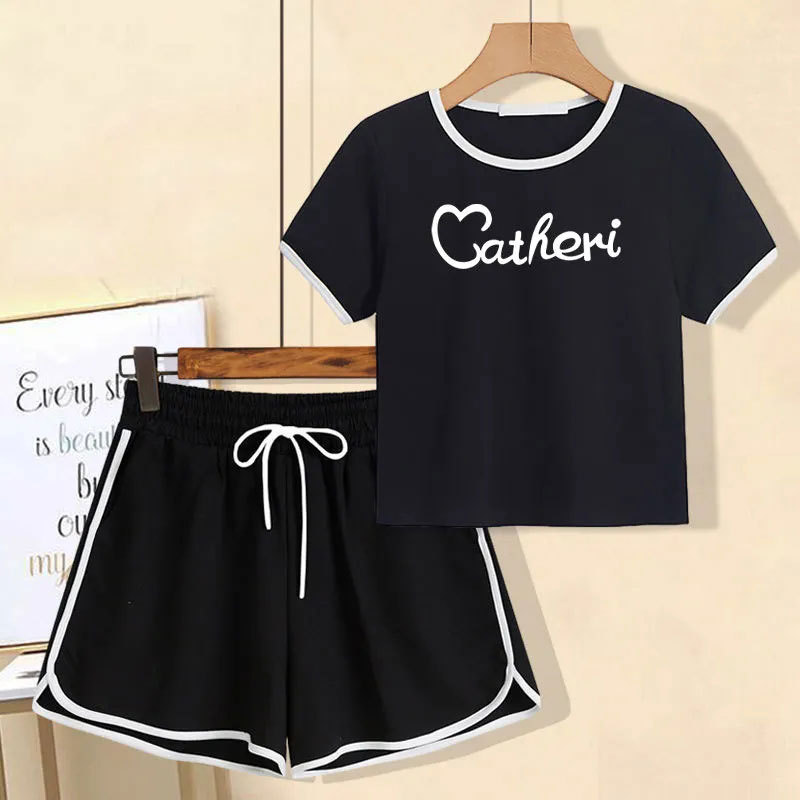 2025 Summer New Style Short-Sleeved Crop Top T-Shirt + Korean Style Casual Sports Shorts Two-Piece Set for Women