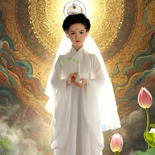 汉服女童观音儿童古装超仙女白娘子古典舞演出服中国风唐装连衣裙