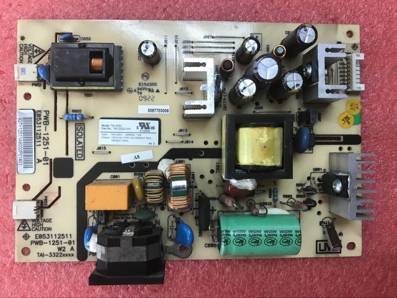 Original fit V185W W185Q power supply PWB-1251-01 PWB-1251-01 TAI-3322XXXX E053112511 E053112511