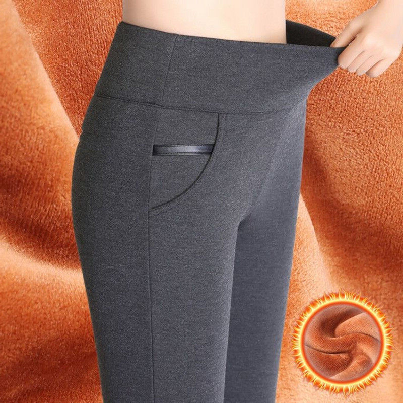 Japanese gush thickened inner lap pants female outside wearing high waist collection and warm elastic display slim lamb suede one-piece pants large size