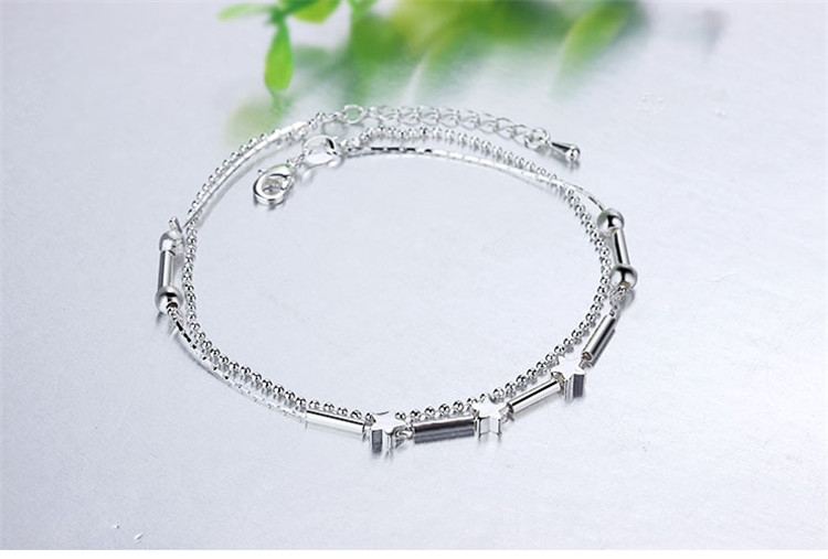Nữ thần vòng chân bạc 925 Starry Sterling Silver Bracelet Bell Love Stars Thái bạc Vòng chân bạn gái Ngày Valentine - Vòng chân lắc chân nữ inox