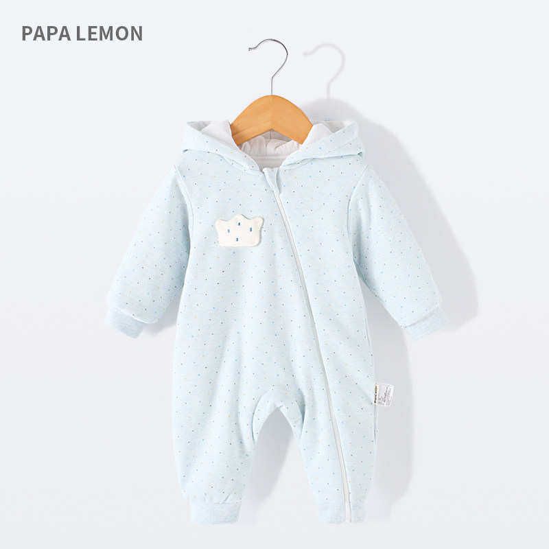 PAPA LEMON MALE AND FEMALE Baby Autumn Winter Clothing Baby Connected newborn clip cotton warm and hat climbing clothes Harvest