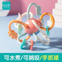 Manhattan baby silicone can bite the hand to grab the cocktail boiled food grade grade grade of tooth grinding stick 4 - 6 March toy grip