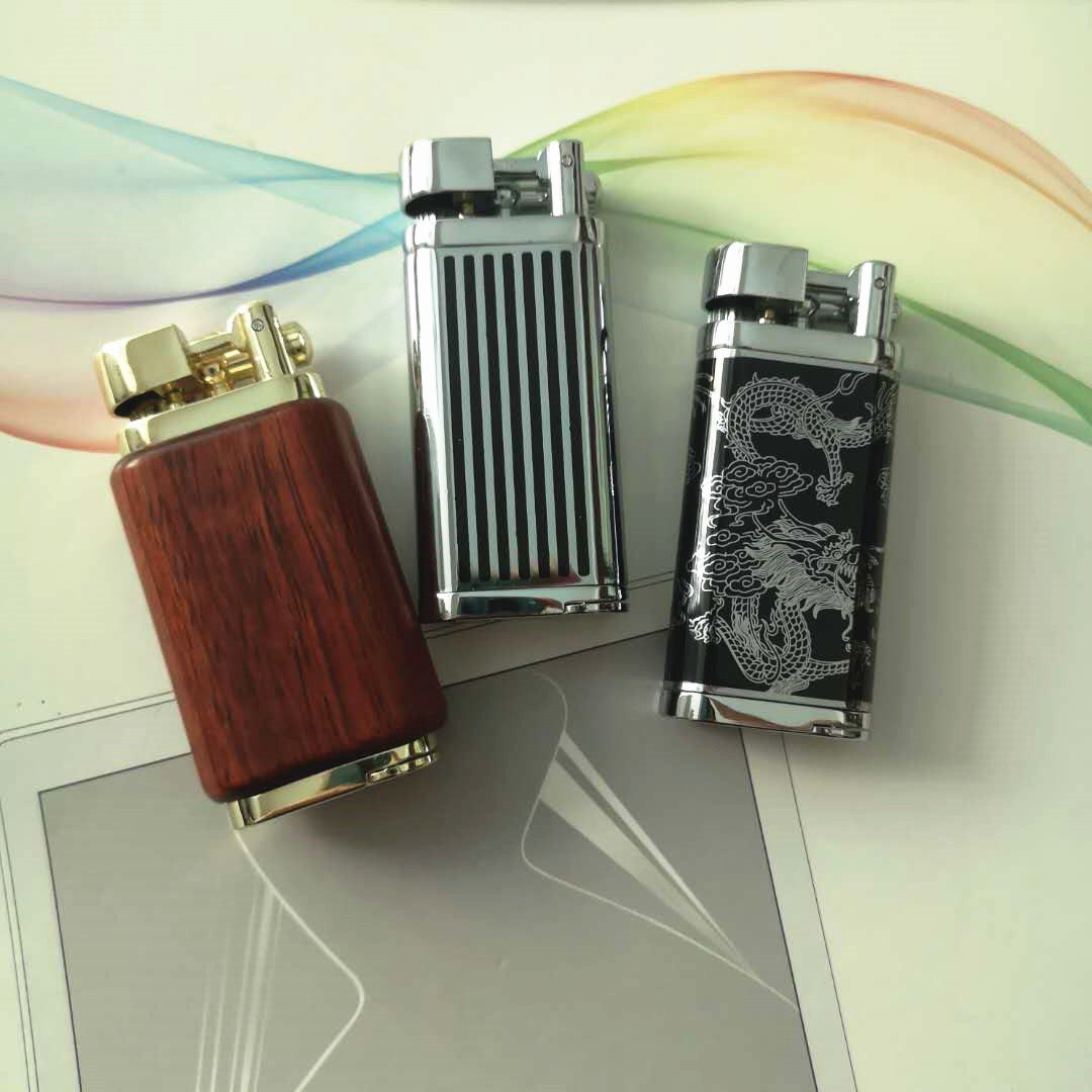 New inflatable grinding wheel flame gas lighter pipe slant flame simple straight straight four sides black paint dragon