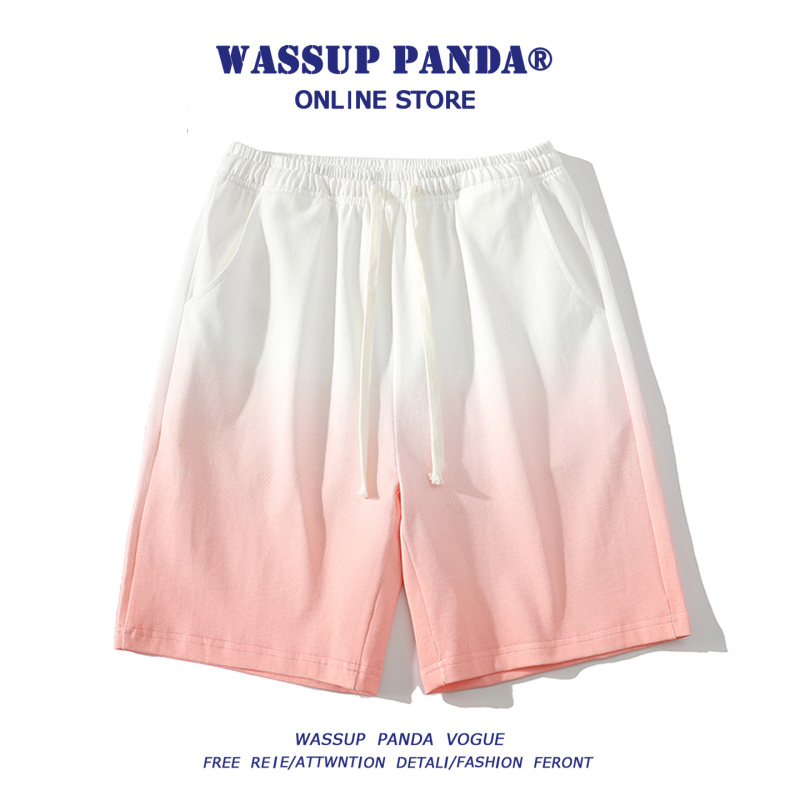 Wassup Panda Pure Cotton Gradient Shorts Men's Summer New Trendy Brand Versatile Loose Casual Sports Shorts