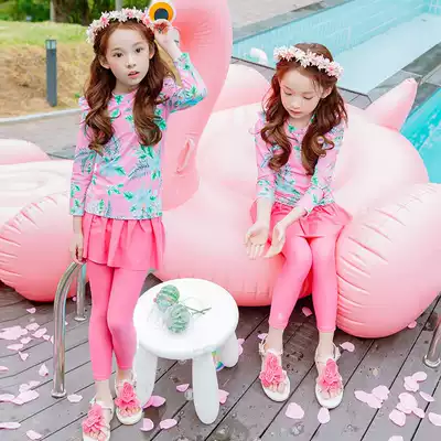 Export children's swimsuits, girls, children, long-sleeved skirts, two-piece sunscreen students seaside hot spring diving suits
