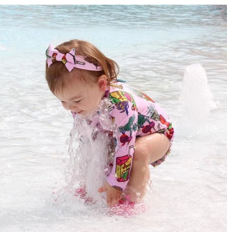 Áo tắm nữ trẻ em dễ thương trẻ em trung và bé gái dài tay một mảnh tam giác áo chống nắng nhanh khô đào tạo suối nước nóng - Bộ đồ bơi của Kid