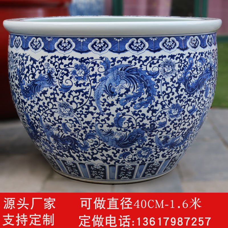 Courtyard Large-cylinder Feng Shui Recruiting cylinder Ceramic Large Vat Sleeping Lotus Lotus Vat tank Living room swing piece Decorative Vat