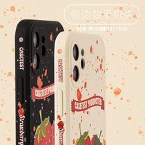 Side European and American strawberries for Apple 12 mobile phone case female iPhone13ProMax liquid 11s silicone xr xs