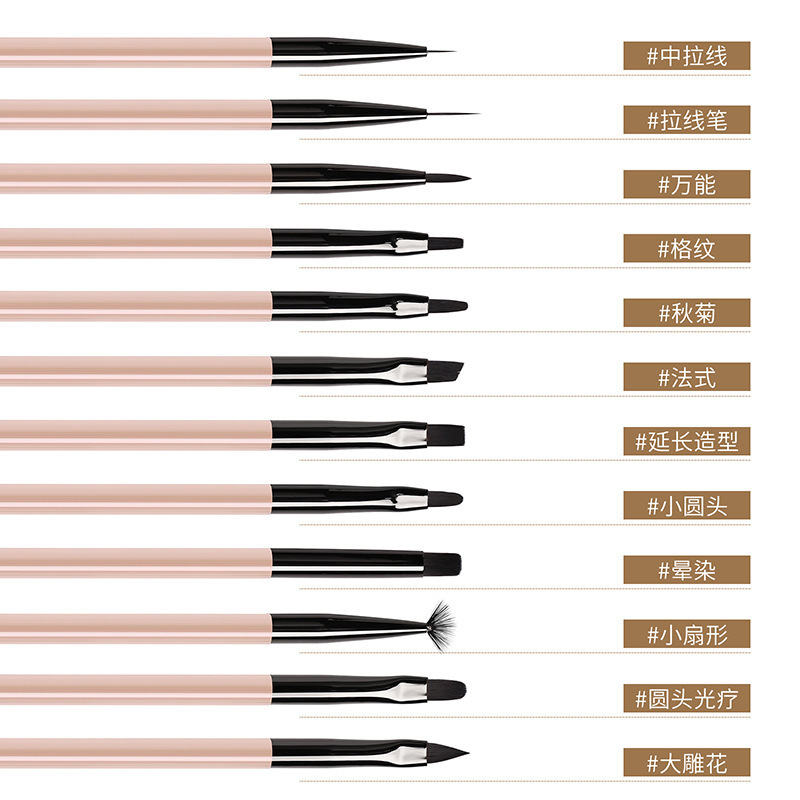 Acrylic Brown Nail Art Brush, Fan-Shaped Carving Brush, Gradient Blending Brush, Extended Round Head Plaid Phototherapy Brush