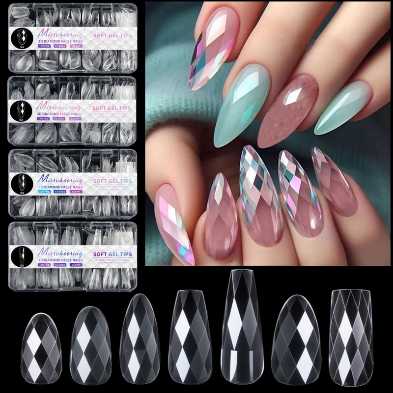 3D Three-Dimensional Bumpy Nail Surface, Diamond-Shaped Almond Ballet Nails, Square Nails, Irregular Fake Nail Tips, Wearable Nails