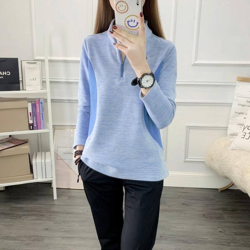 2022 early spring quick-drying warm German velvet quick-drying clothes women's bottoming color matching quick-drying T-shirt walking stand collar long sleeves