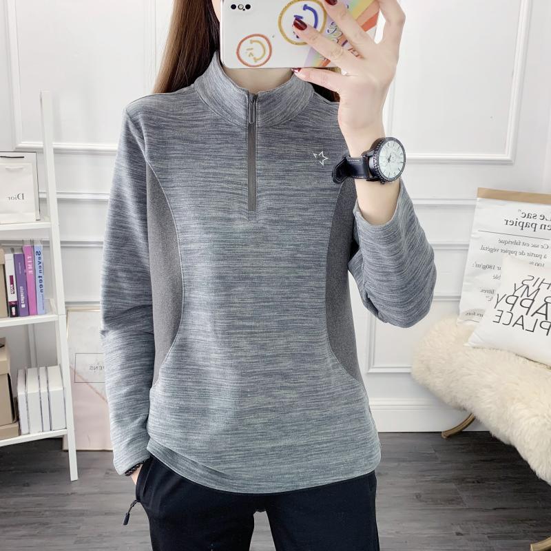 2022 early spring quick-drying velvet quick-drying thermal clothing women's bottoming color matching quick-drying T-shirt walking stand collar long sleeves