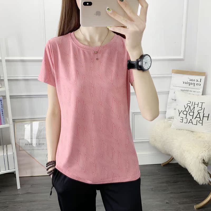 2022 new short-sleeved fashion summer elastic quick-drying clothes women's breathable casual sports T-shirt 5158B - Taobao