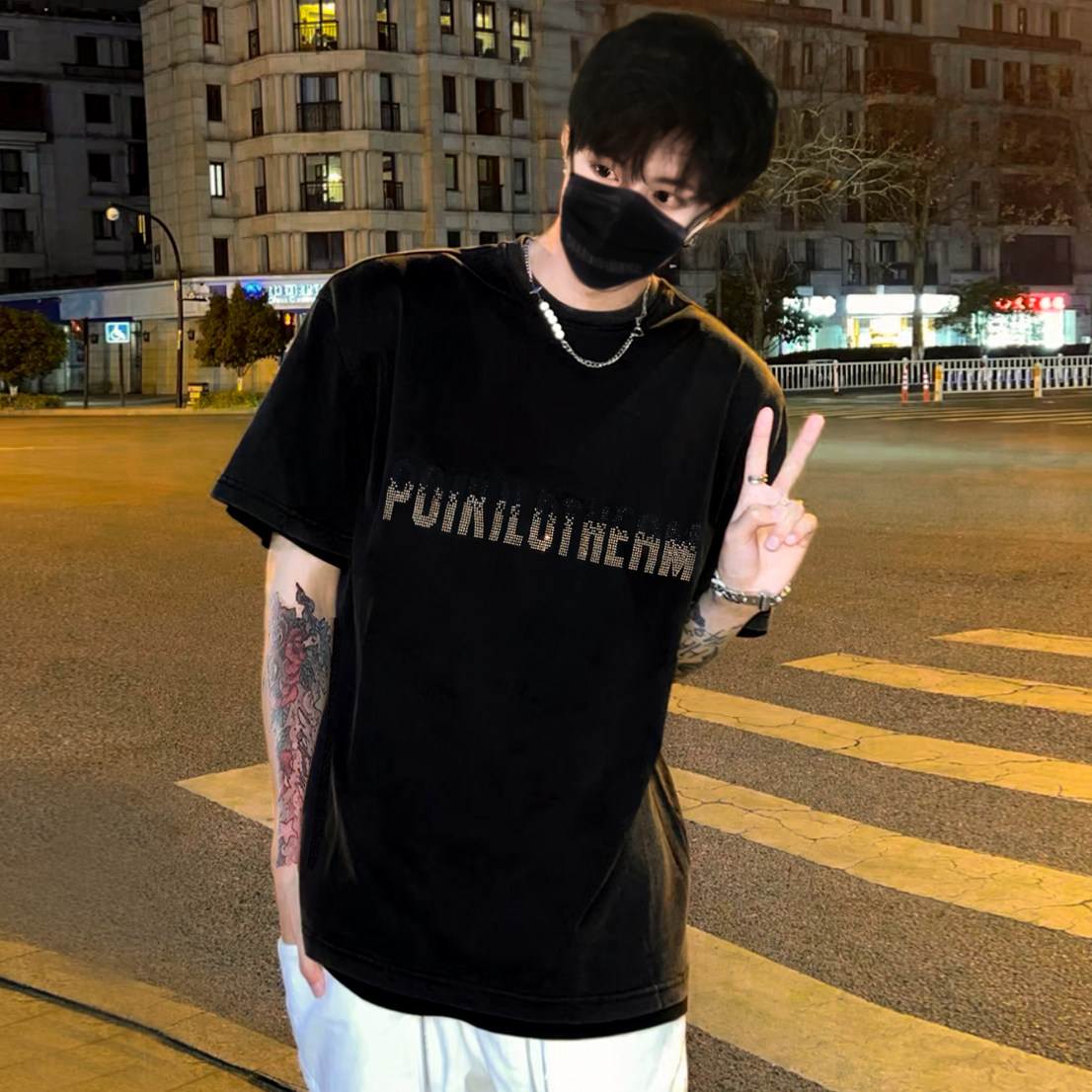 Summer American short-sleeved t-shirt men's trendy brand gradient letters hot diamond couple loose casual high street cotton ins students