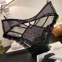 Hollow strap lace underwear women sexy mesh transparent temptation breifs cotton crotch pants New Thin