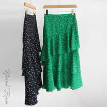 No Xiaola genuine 20 spring and summer Korean brand Korean JC home two-color ruffled skirt Green Blue