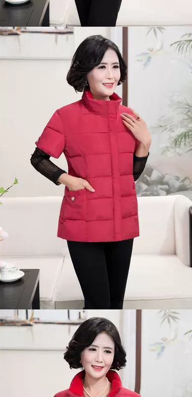 Mùa thu và mùa đông phụ nữ trung niên xuống vest vest vest ấm áp áo mẹ trung niên tải một nửa quần áo vest cotton ngắn tay