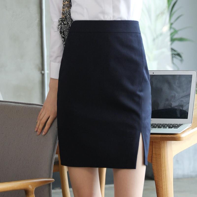 Half Body Professional Skirt Spring 2019 New Woman High Waist Open Fork Step Work Bag Hip Black Short Suit Skirt Summer