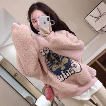 Fake two pieces plus velvet thick imitation lamb wool coat 2021 Joker New loose Korean version of sweater women tide ins autumn and winter