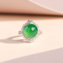 Zhongtian Jade womens ring personality fashion Korean 18K gold inlaid green egg single row fine ring